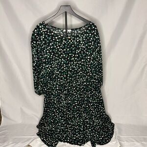 Sandra Darren Black Dress w/ Green & White Dots – Tiered, Size 2XL 🖤💚🤍